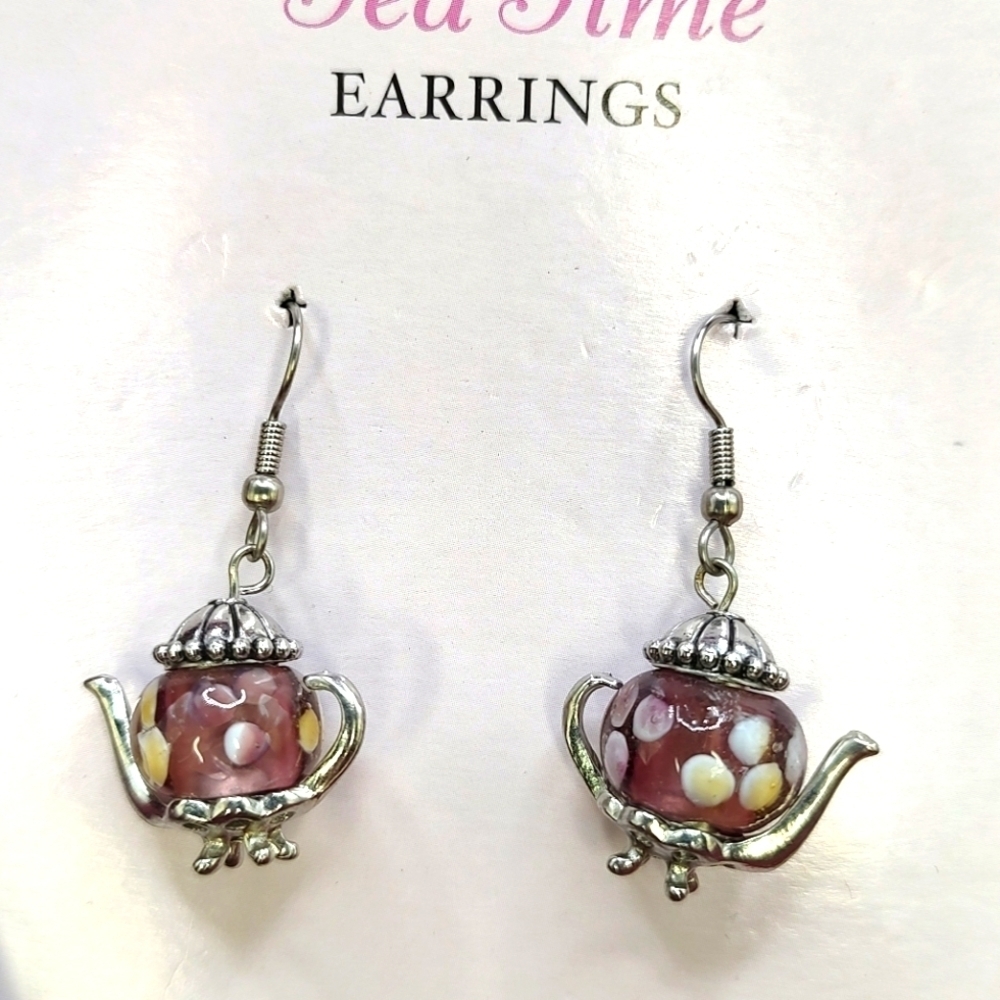 💥 3/$20 Ganz Quaint Tea Time Teapot Lantern Enamel Bead Earrings! - Picture 2 of 9